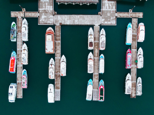 Eagle eyed boats dock in Sun Moon Lake, Taiwan