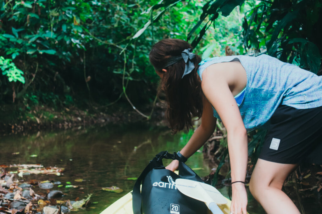 Wini and kayak in Punta Uva, Costa Rica