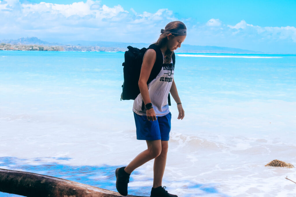 Wini on beach in Cahuita National Park, Playa Blanca, Costa Rica