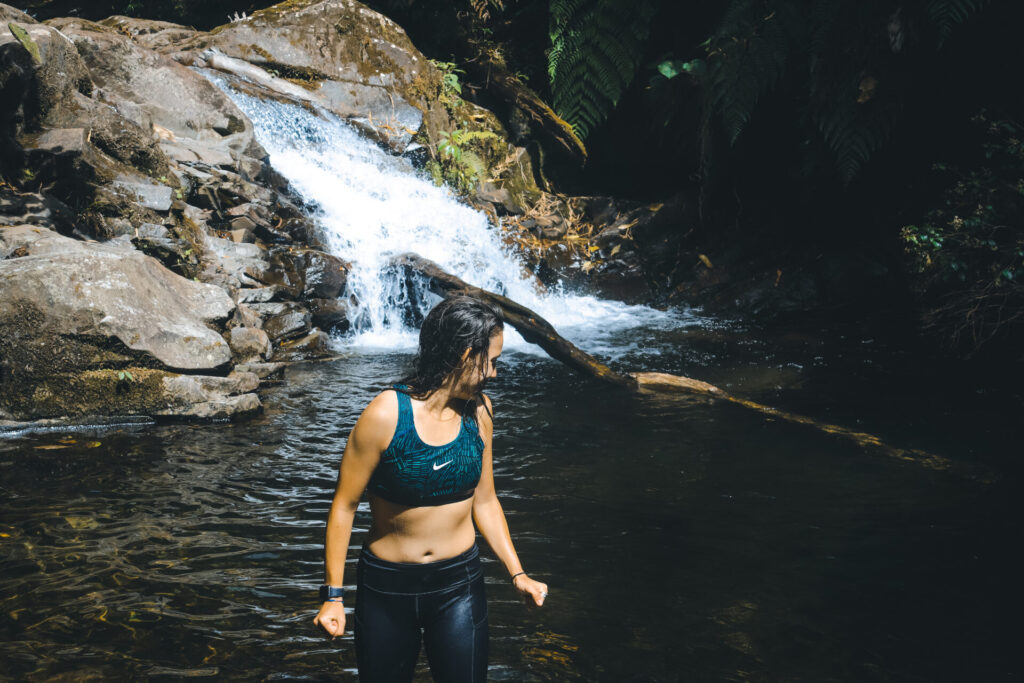 Wini swimming on the Lost Waterfalls Trail in Boquete, Panama