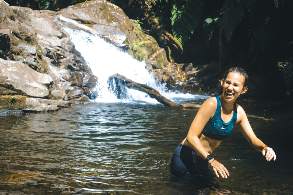 Wini swimming on the Lost Waterfalls Trail in Boquete, Panama