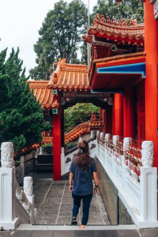 Wini at temple in Sun Moon Lake, Taiwan