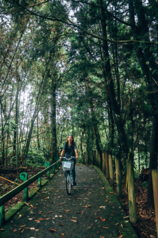 Wini biking on trail in Sun Moon Lake, Taiwan