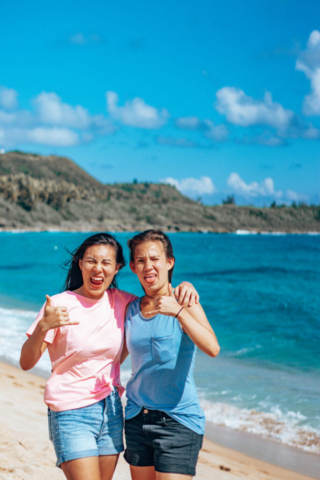 Wini and Melody on the beach in Kenting National Park, Taiwan