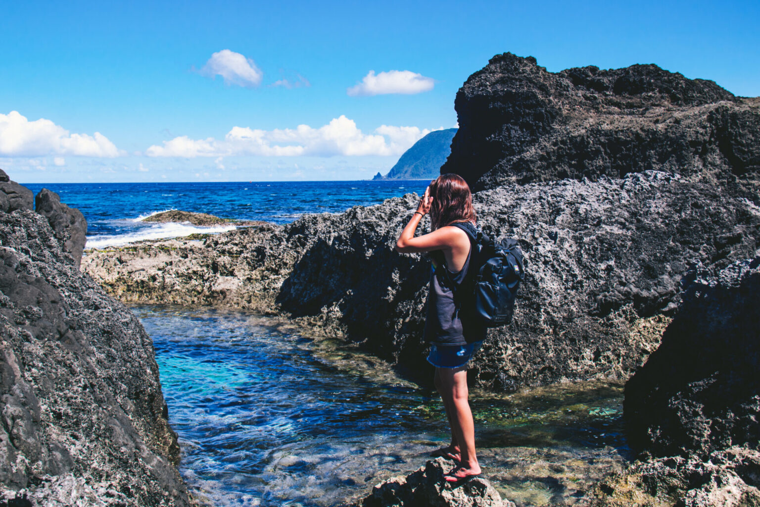 Wini by the tidal pools on Lanyu Island, Orchid Island, Taiwan