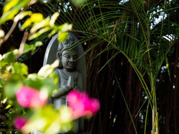 Nha Trang Po Nagar Temple Statue and Flowers, Vietnam