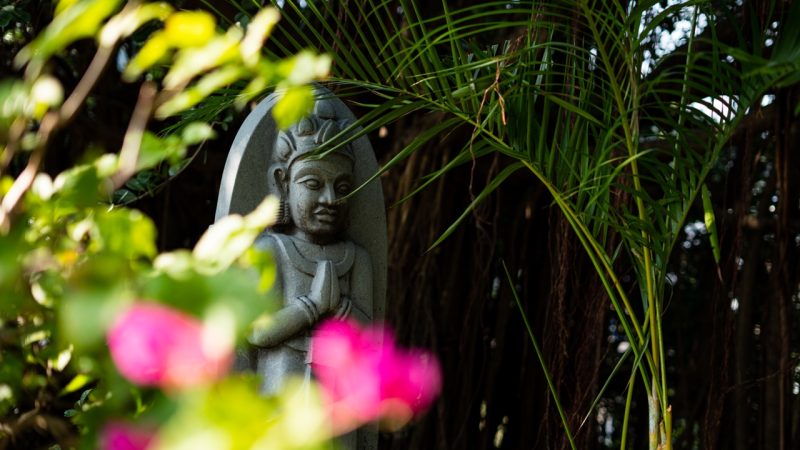 Nha Trang Po Nagar Temple Statue and Flowers, Vietnam