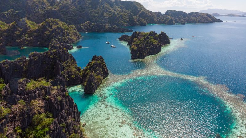 Big Dream Boat Man Coron to El Nido Philippines, drone shot of twin lagoons