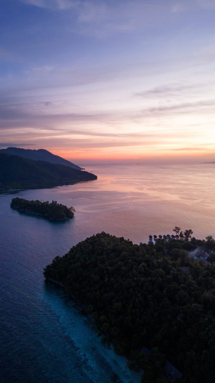 Aerial view sunset of Raja Ampat, Indonesia