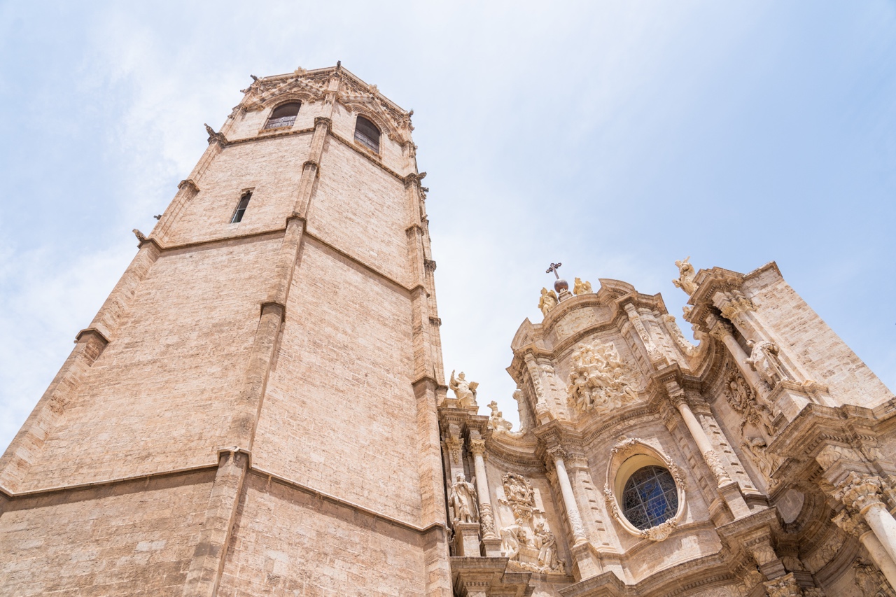 El Micalet Bell Tower and Valencia Cathedral in Valencia Spain, Plaça de la Verge