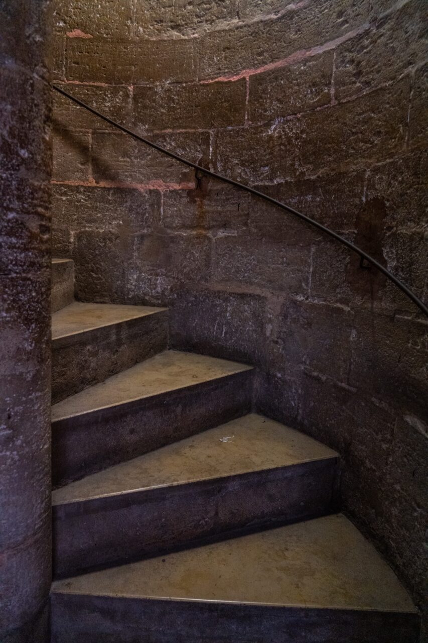 El Micalet Tower spiral stairs, up to the bell tower in Valencia, Spain