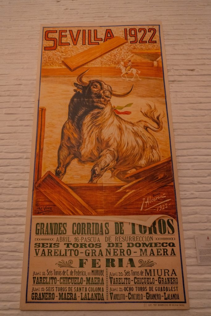 Spanish Bullfighting poster in plaza de toros bullring arena seville, spain