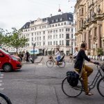 Busy bicycle street in Copenhagen, Denmark near Kongens Nytorv.