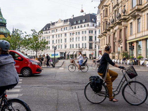 Busy bicycle street in Copenhagen, Denmark near Kongens Nytorv.