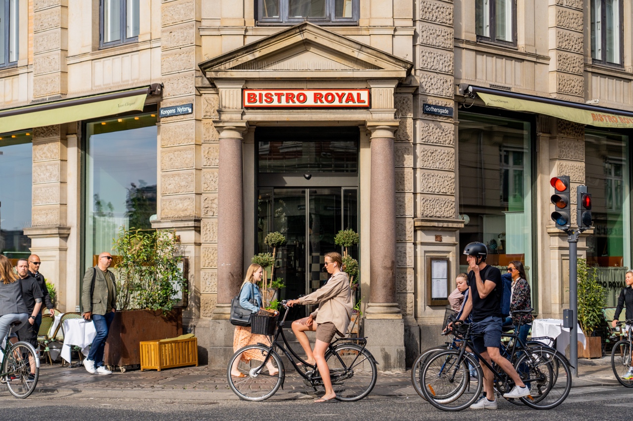 Bicyclists near Bistro Royal, Copenhagen, Denmark