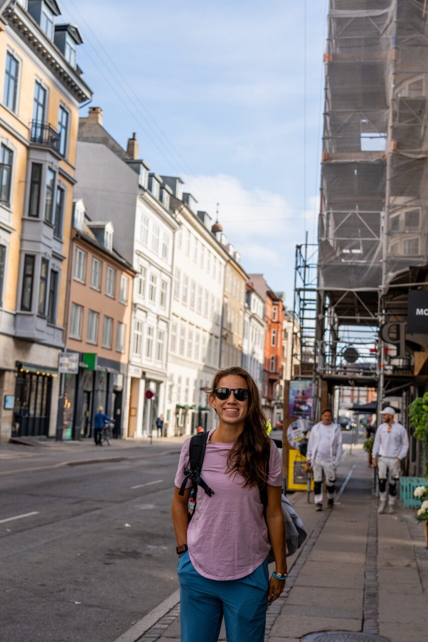 Woman on street in downtown Copenhagen, Denmark