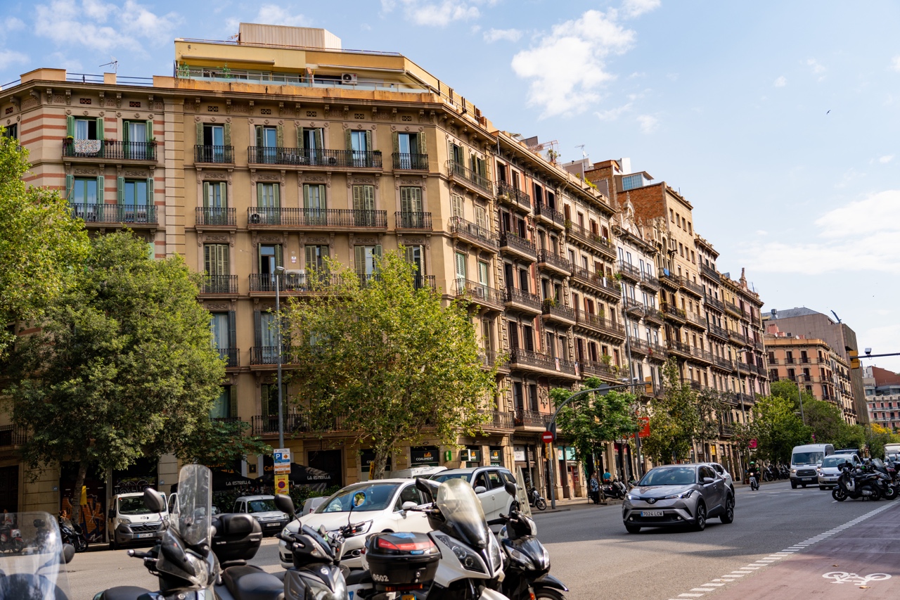 Busy car street in Barcelona, Spain