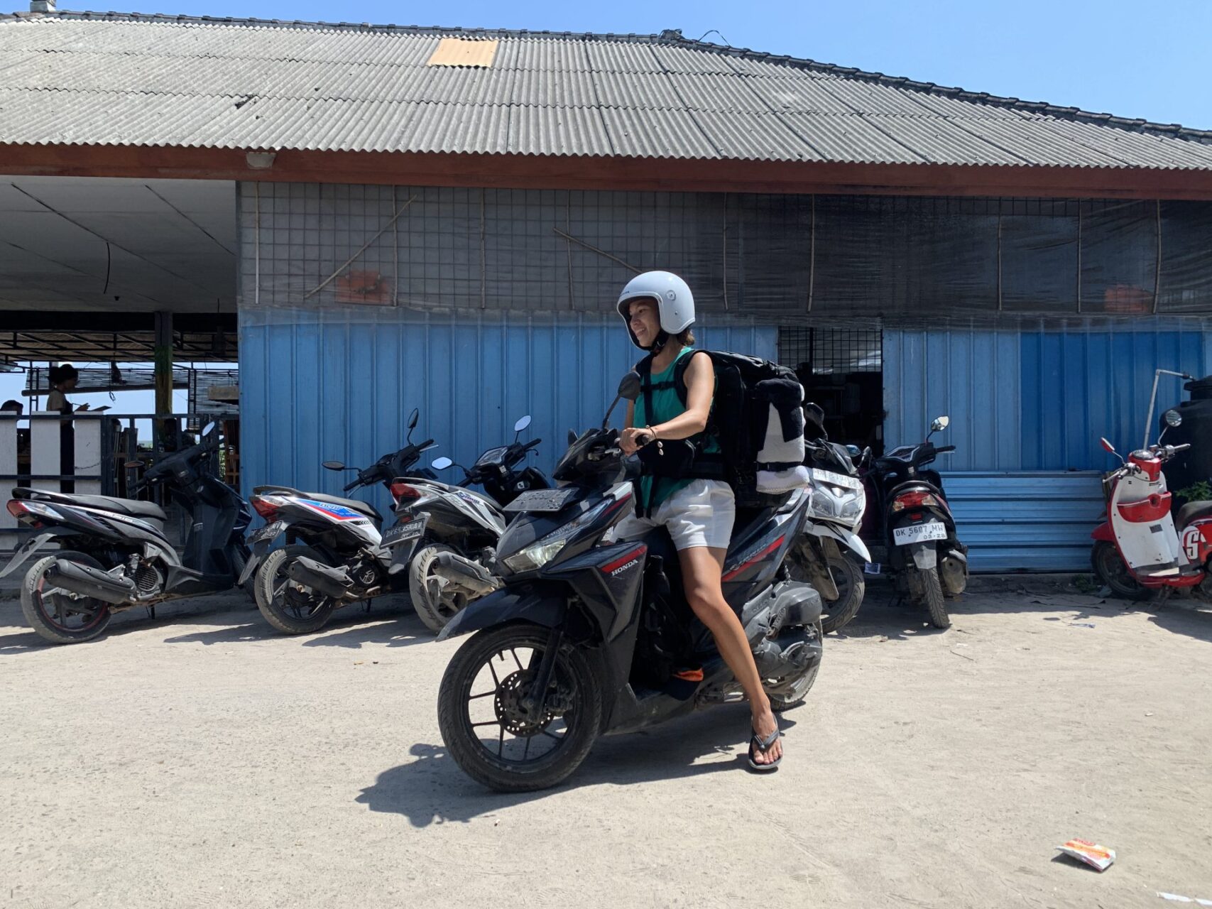 Wini on rented scooter on Nusa Penida