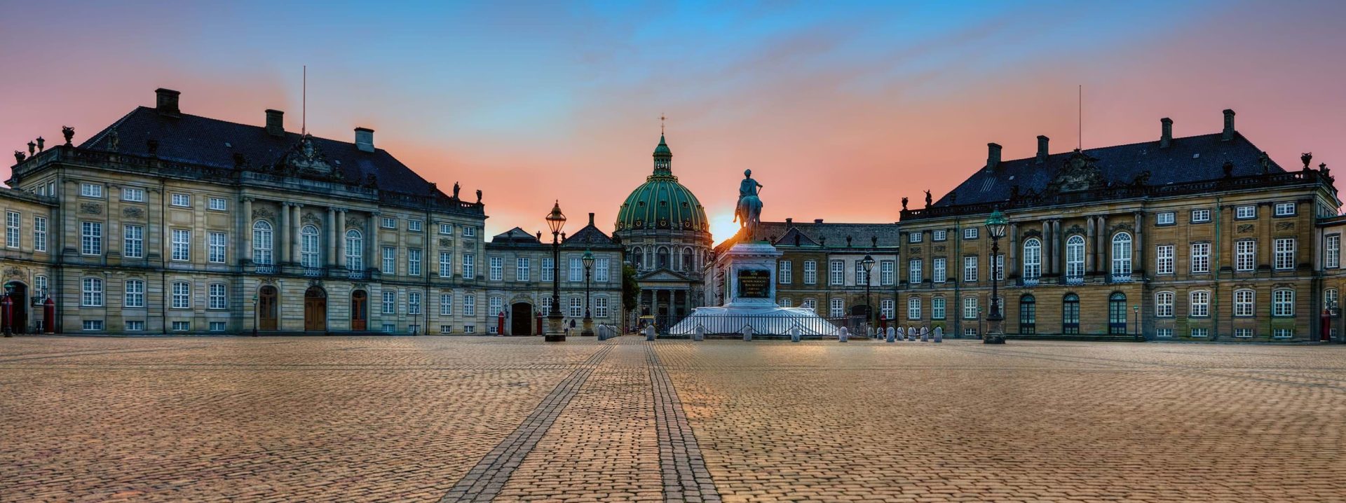 Amalienborg Palace in Copenhagen at sunset