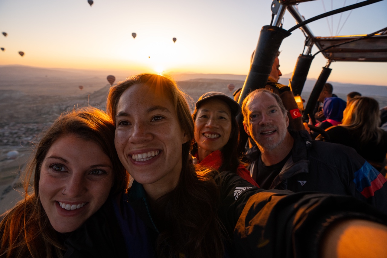 sunrise summer Hot Air Balloon ride Cappadocia, Turkey tour selfie