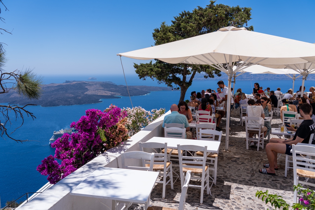 Santorini Fira to Oia hike, classic greek village, Greece lookout point of aegean sea
